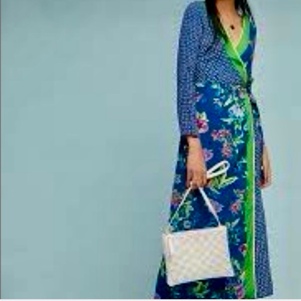 Anthropologie Blue and Green Floral Long Sleeve Dress